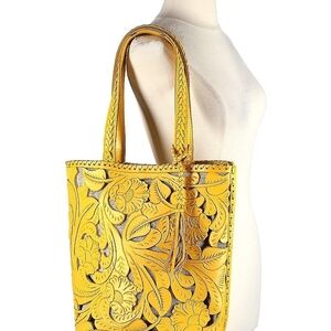 NWOT Yellow Floral Genuine Leather Tote Bag